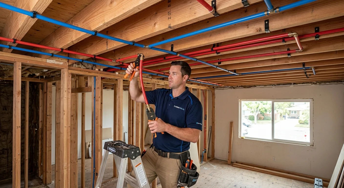 Plumber installing new copper supply lines during a San Diego whole-house repipe