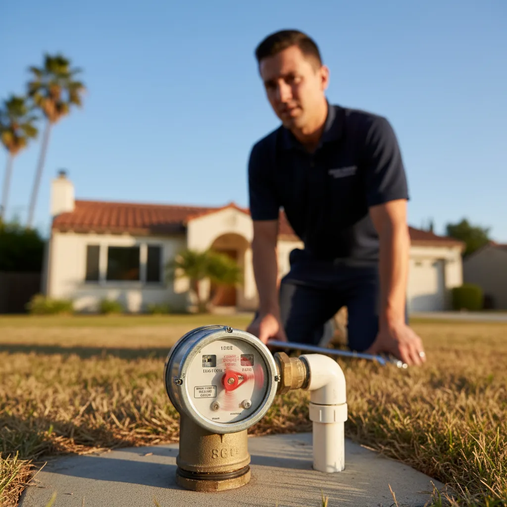 A close-up of a water meter's leak indicator dial slowly spinning, even though all faucets are off, conveying a sense of unseen problems, photorealistic.