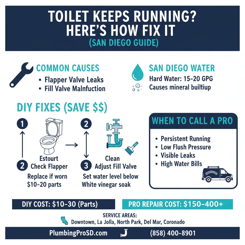 Infographic: Toilet Keeps Running? Here's How to Fix It (San Diego Guide), key facts and costs for San Diego homeowners