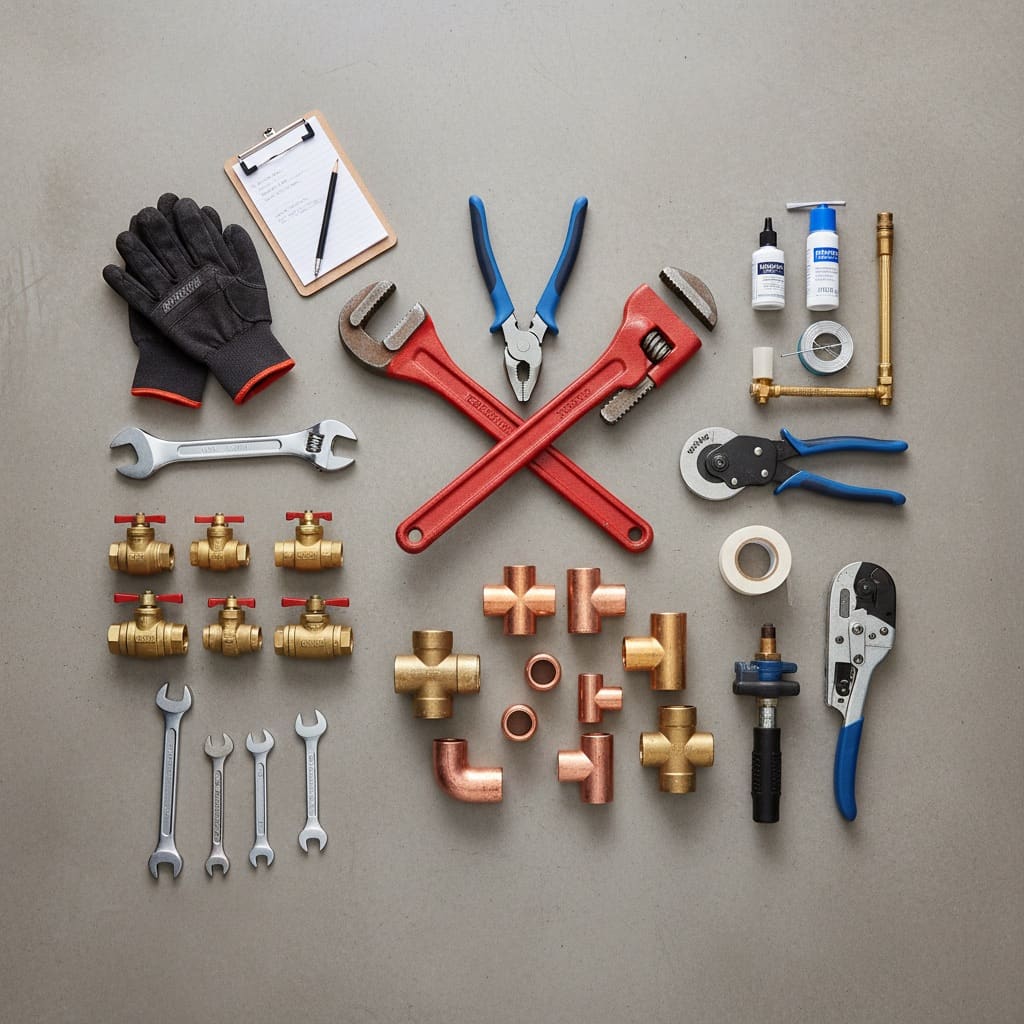 hero-services.jpg, Wide shot of plumber's workspace with organized tools